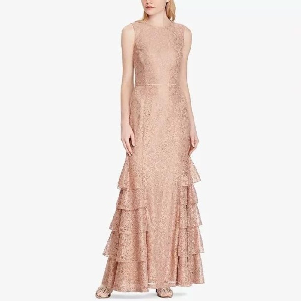 Lauren Ralph Lauren Tiered Lace Gown Rose Gold 6